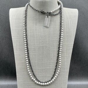 Chico's Necklace Faux Pearl Gunmetal Chain